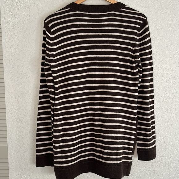 Tory Burch Brown Stripe Sweater Cashmere Wool Pockets Preppy Y2K Oversized - Picture 7 of 8